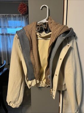 Alice Blue Neutral Layered Hoodie with Knit Trim